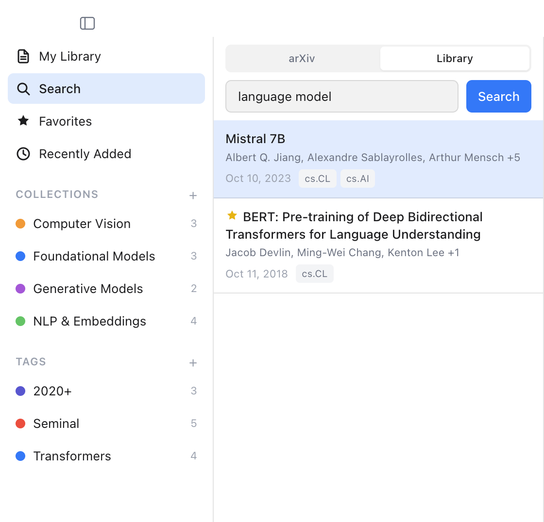 arXiv search with results